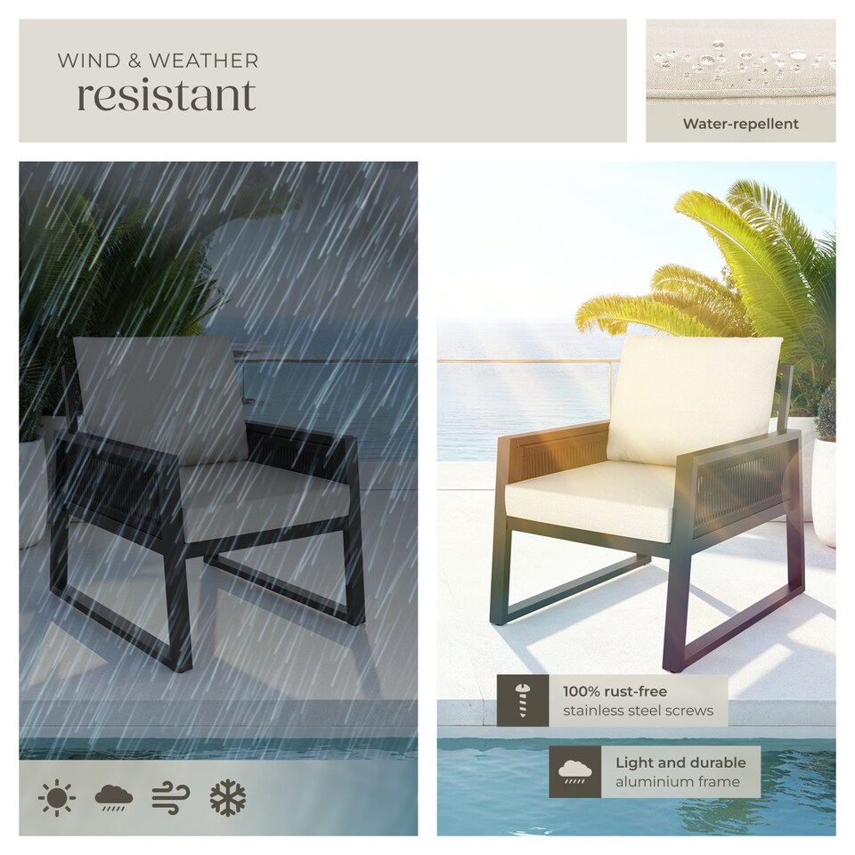 image 1 of Garden Furniture Set Capri in a Corded Design and Aluminium Frame | Grey | anthracite | 76,50 x 67 x 85 cm | 1