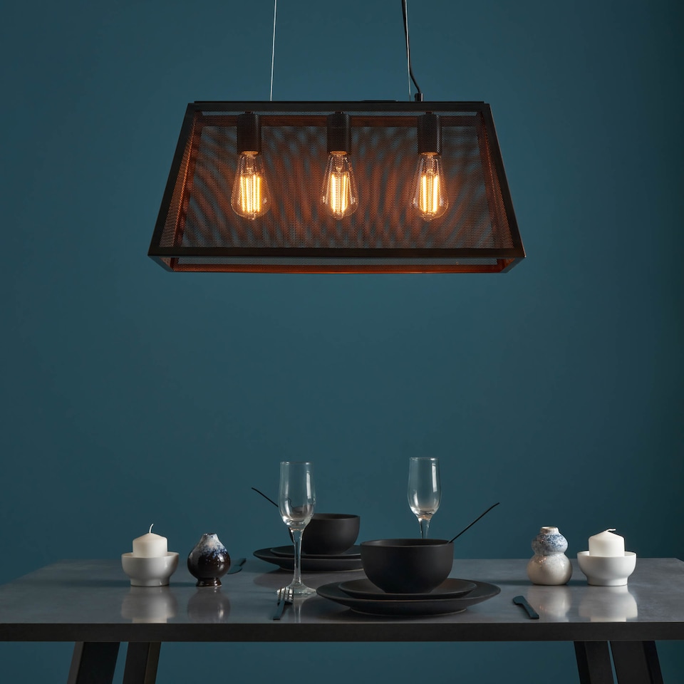 image 1 of BHS Mesh 3 Light Pendant Bar, Antique Bronze