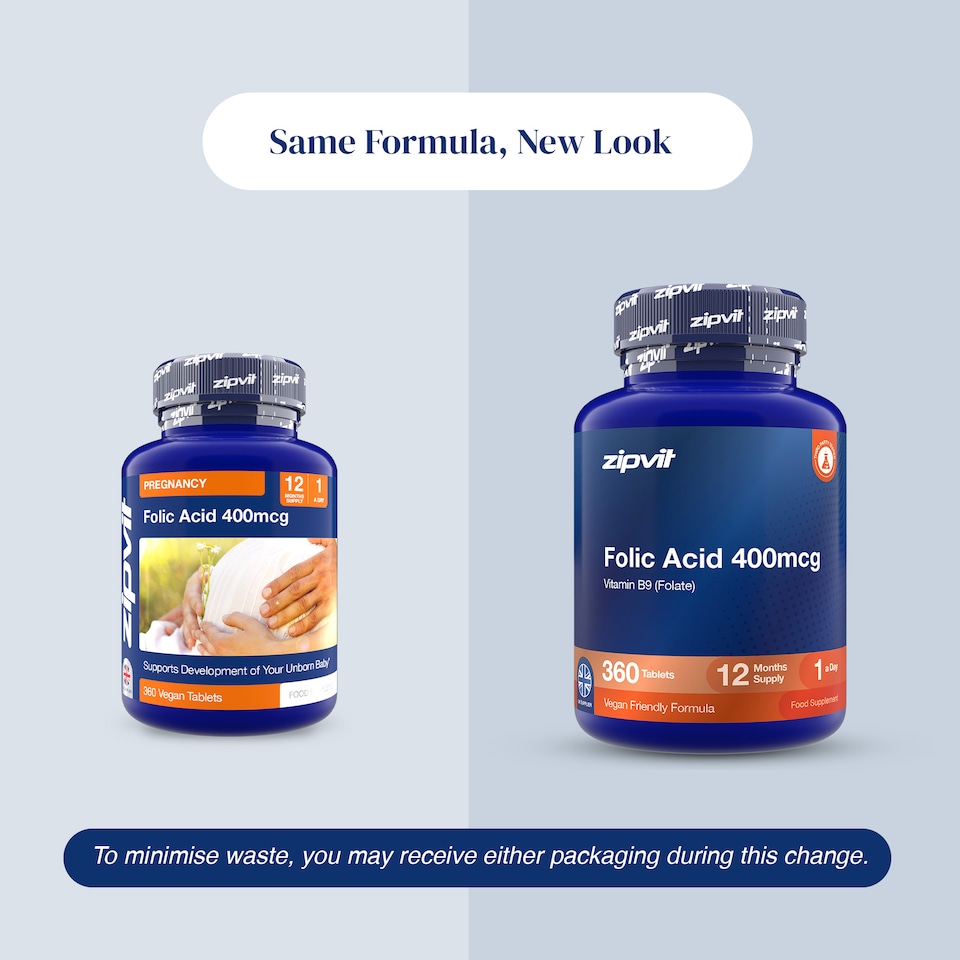 image 1 of Zipvit Folic Acid 400mcg, Pregnancy, Blood & Energy Support, 360 Vegan Tablets, 12-Month Supply
