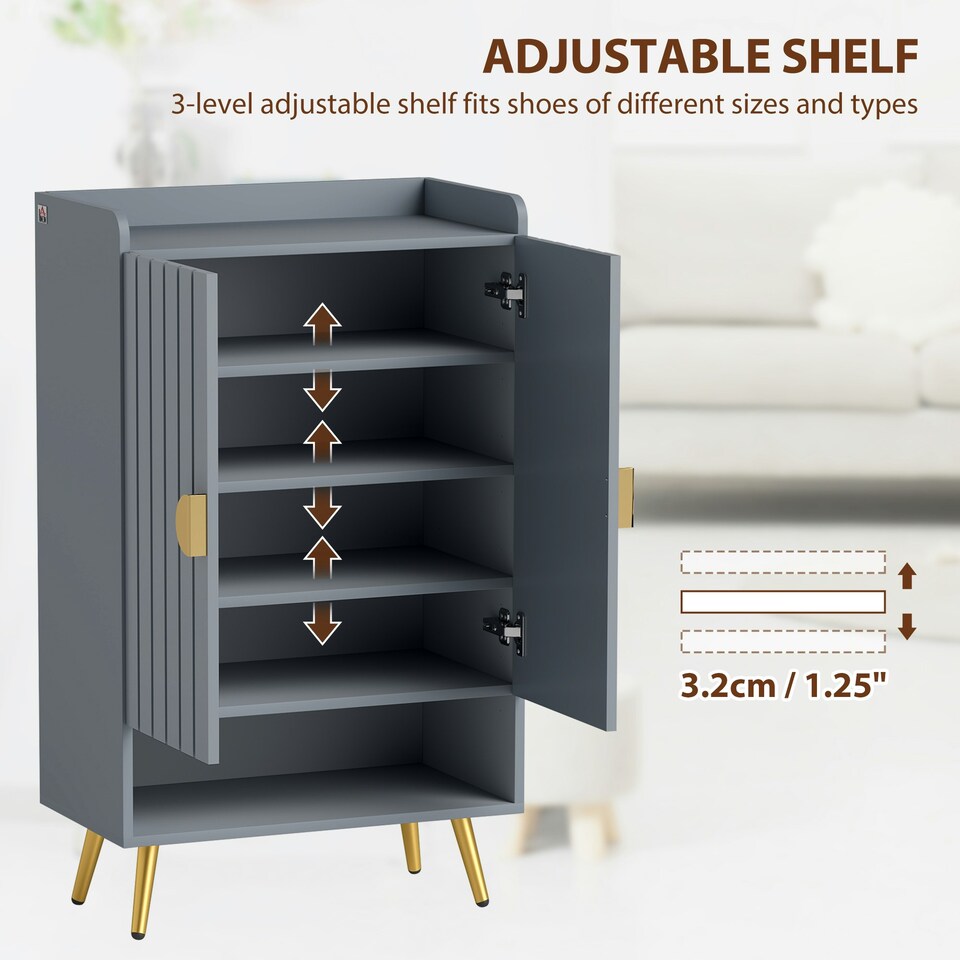 image 1 of HOMCOM Shoe Cabinet with Beadboard Doors for 15 Pairs of Shoes, Light Grey Blue