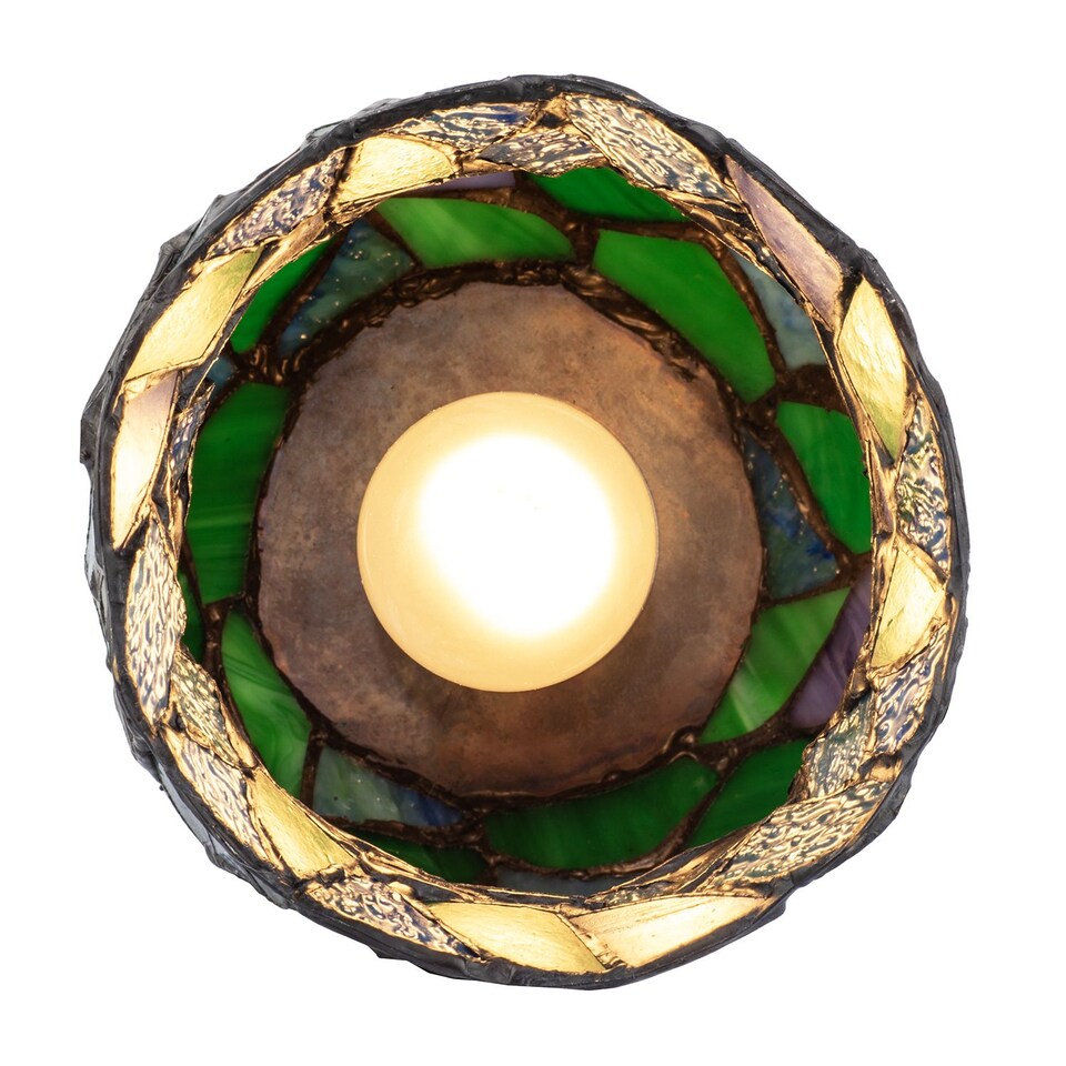 image 1 of Dragonfly Themed Open Top Blue and Green Stained Glass Tiffany Lamp