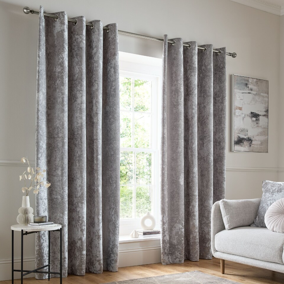 Natural Drapery Catherine Lansfield Crushed Velvet Lined Eyelet Curtains - Tesco Groceries