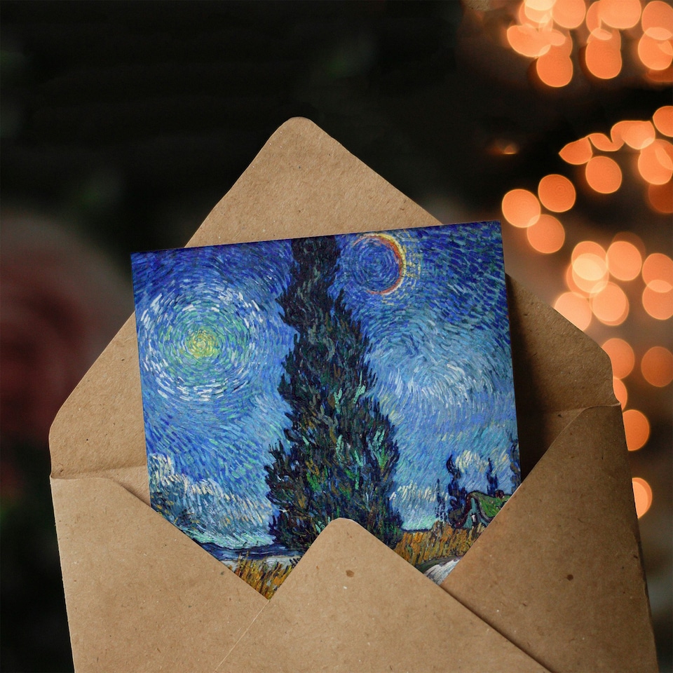 image 1 of Vincent van Gogh Art Card Road with Cypress and Star