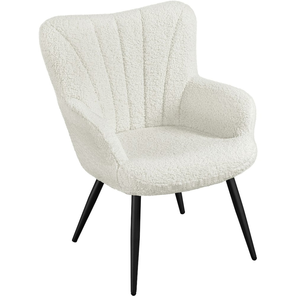 image 1 of Yaheetech Modern Pleated Curved Back Lamb hair Accent Chair White | Ivory