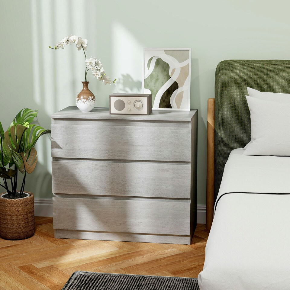 image 1 of HOMCOM Chest of Drawers, 3 Drawer Storage Cabinet Unit for Bedroom, Grey Grey