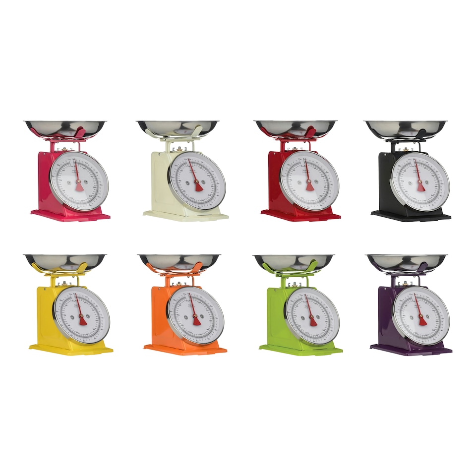 image 1 of Interiors By Premier Premium 5Kg Red Retro Kitchen Scale, Retro Style Kitchen Scale, Iron Steel Constructed Analogue Baking Scale