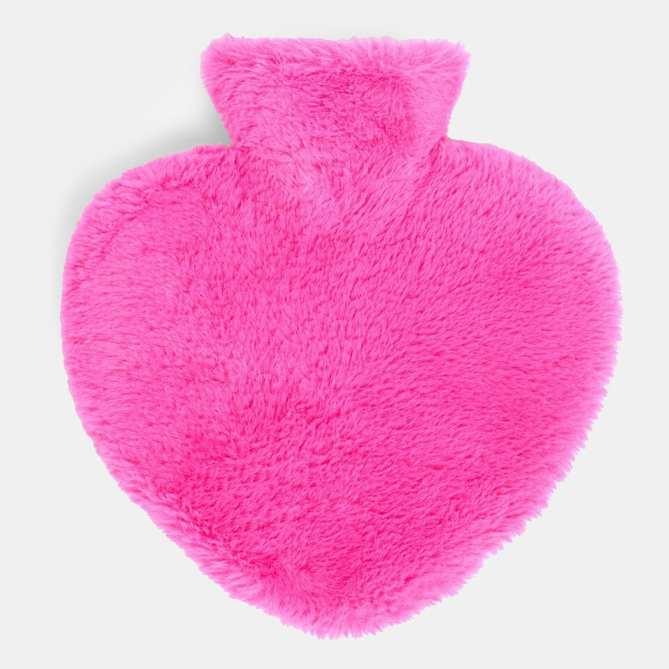 image 1 of OHS Heart Shaped Hot Water Bottle & Soft Fluffy Faux Fur Cover - Fuchsia