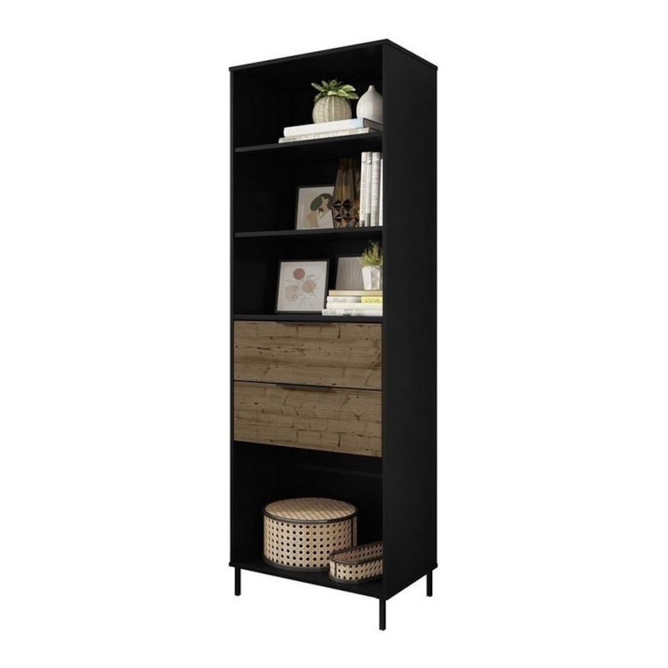 image 1 of Madrid Bookcase - L38.5 x W60 x H179.5 cm - Black/Acacia Effect Black