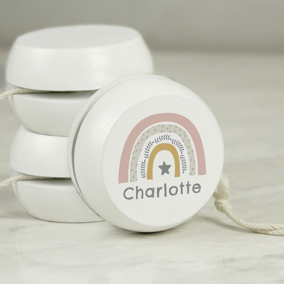 image 1 of Personalised Rainbow White Wooden Yoyo