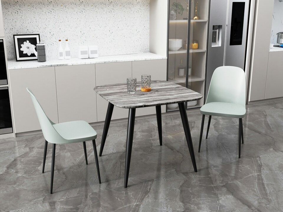 image 1 of Aspen Grey Oak Effect 80cm Square Dining Table with 2 Moulded Duo Design Chairs - Compact Kitchen and Dining Set | Grey | Grey Oak Effect | One Size | 1
