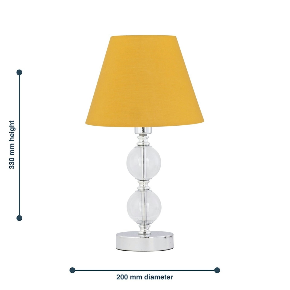 image 1 of Chrome Two Ball Table Lamp with Ochre Yellow Shade Chrome | Red
