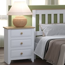 Capri White 3 Drawer Pine Nightstand - Country House Style Bedside Cabinet | White | White | One Size | 1