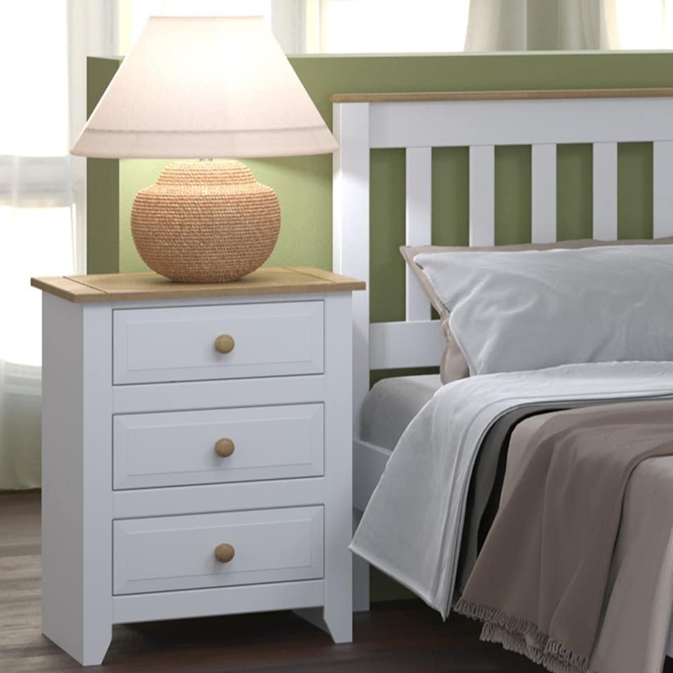 image 1 of Capri White 3 Drawer Pine Nightstand - Country House Style Bedside Cabinet | White | White | One Size | 1