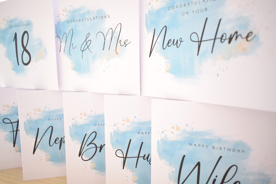 image 1 of New Home Greeting Card. Minimal Script Watercolour Elegant Luxury