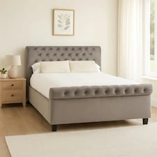 Interiors By Premier Elegant Steel Shade Kingsize Ottoman Bed, Practical Velvet Bed For Bedroom, Compact Rolled Back Board Bed