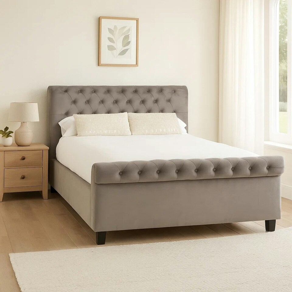 image 1 of Interiors By Premier Elegant Steel Shade Kingsize Ottoman Bed, Practical Velvet Bed For Bedroom, Compact Rolled Back Board Bed