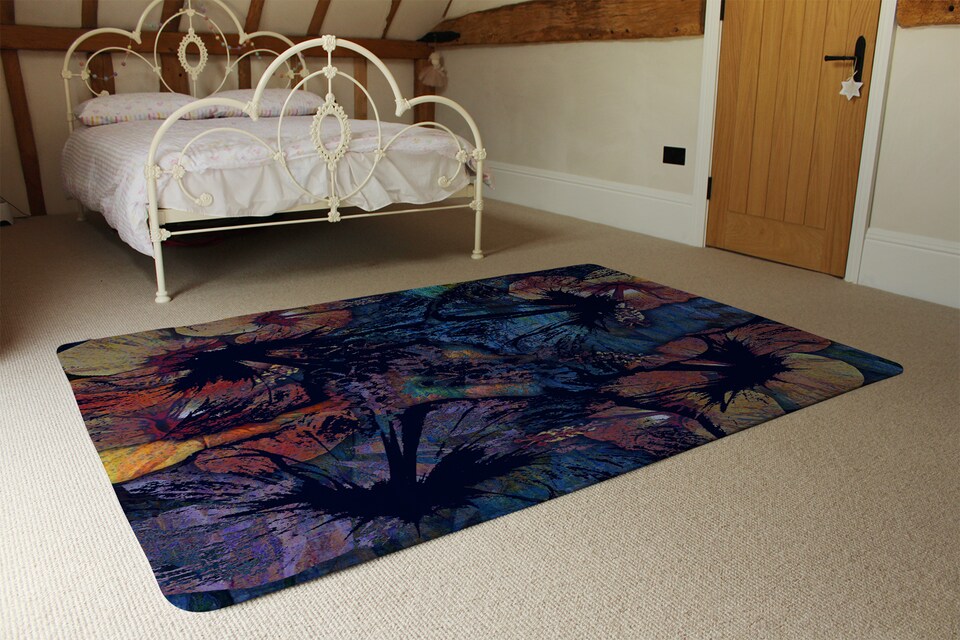 image 1 of Grunge Flower Print Rug | Multi