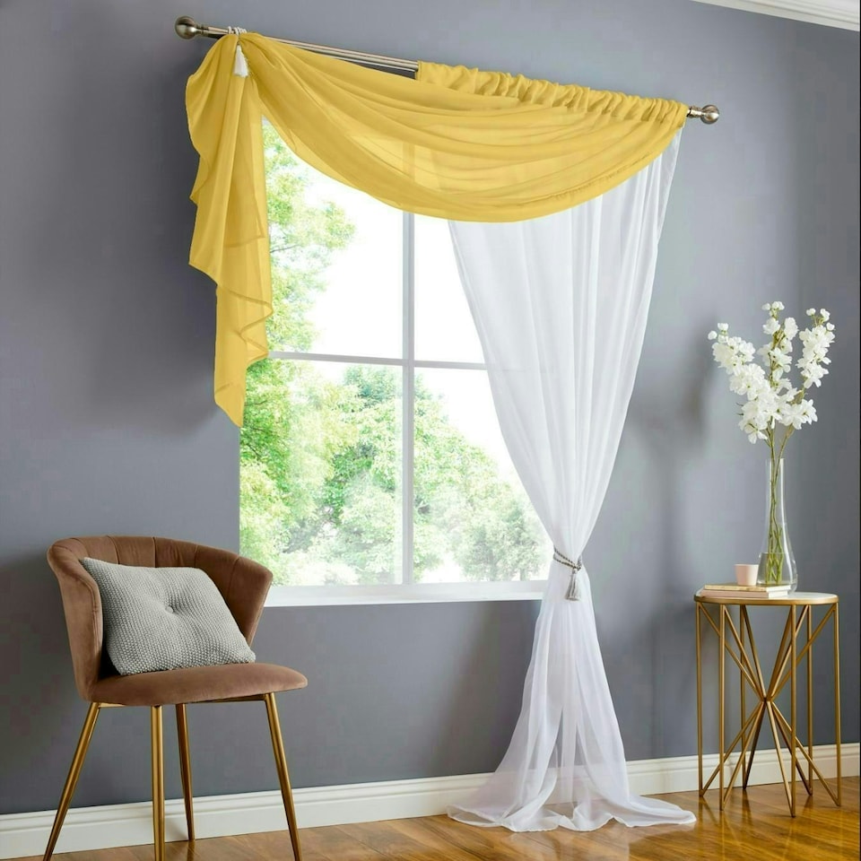 image 1 of Double Voile Curtain Panel - Ochre - 150cm x 183cm