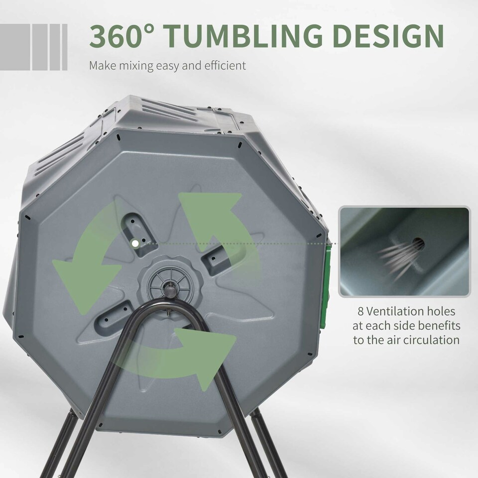 image 1 of Outsunny 160L Outdoor Tumbling Compost Bin with Dual Chamber, Grey