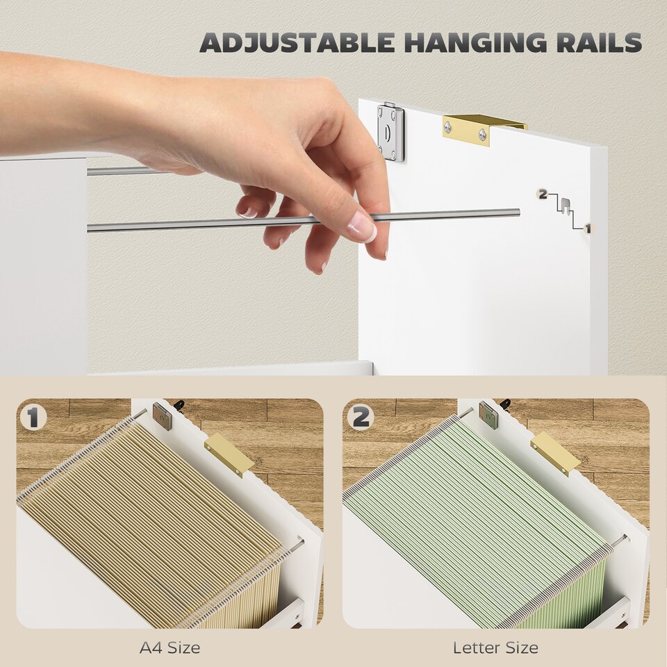 image 1 of Filing Cabinet, File Cabinet with 2 Lockable Drawers and Hanging Rails | White | White | 40 x 40 x 71 cm