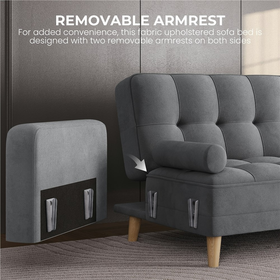 image 1 of Yaheetech Velvet Convertible Sofa Bed Grey