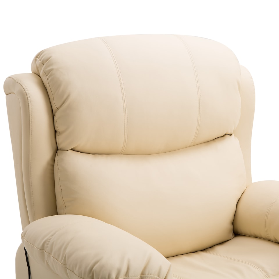 image 1 of HOMCOM PU Leather Massage Recliner Chair with 8 Points and Heat, Manual Reclining Chair with Swivel Base, Footrest and Remote, Rocking Armchair, Beige