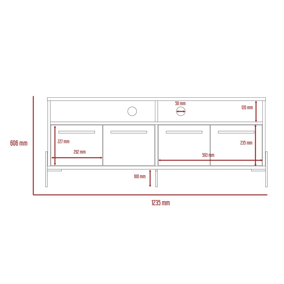 image 1 of Harvard Carbon Grey Oak and Washed Oak Wide 4-Door TV Unit - Modern Media Cabinet with Storage | Brown | Brown | 1