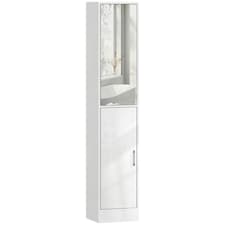 kleankin Tall Bathroom Cabinet with Mirror, High Gloss White | White | 162H x 32W x 28D cm
