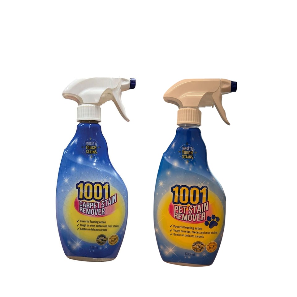 image 1 of 1001 Carpet and Pet Stain Remover Spray Set 500ml Gentle Deep-Cleaning for Rugs Upholstery and WoolSafe Floors
