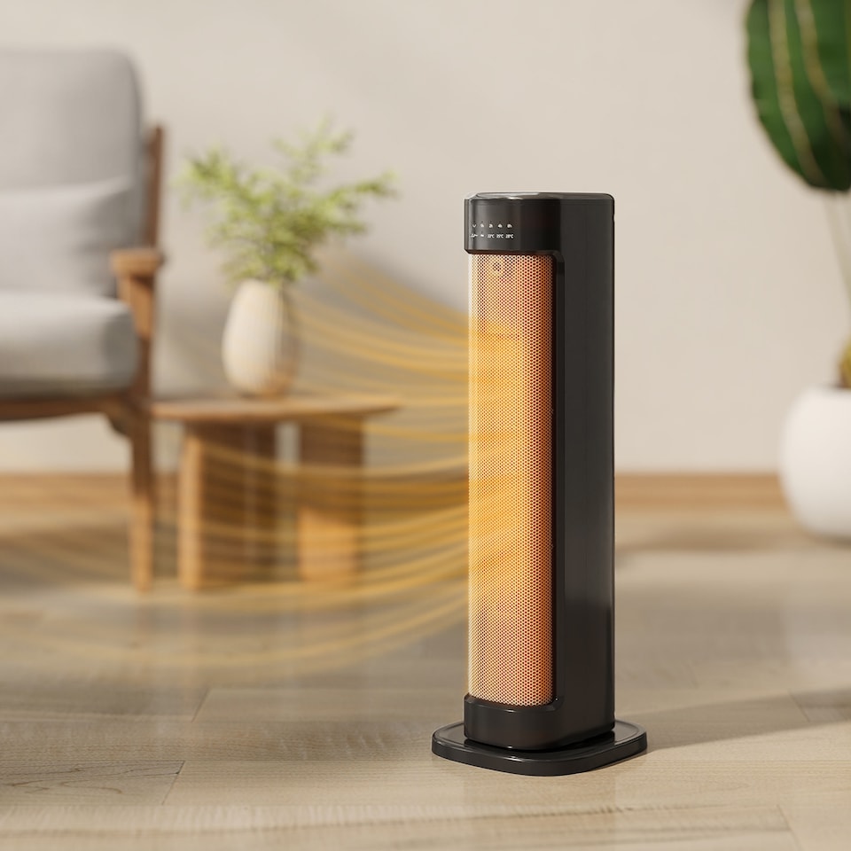 image 1 of HOMCOM Ceramic Space Heater, 2000W Electric Heater with 3 Heat Settings, 15H Timer, Adjustable Thermostat, Remote Control, Tip-over and Overheat Protection, Low Energy for Home Office Bedroom, Black | Black