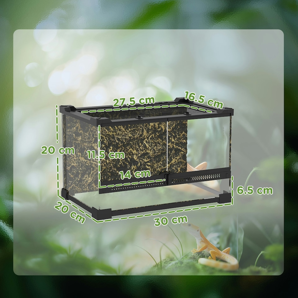 image 1 of PawHut 10L Glass Terrarium, Reptile Vivarium with Stone Background, Black