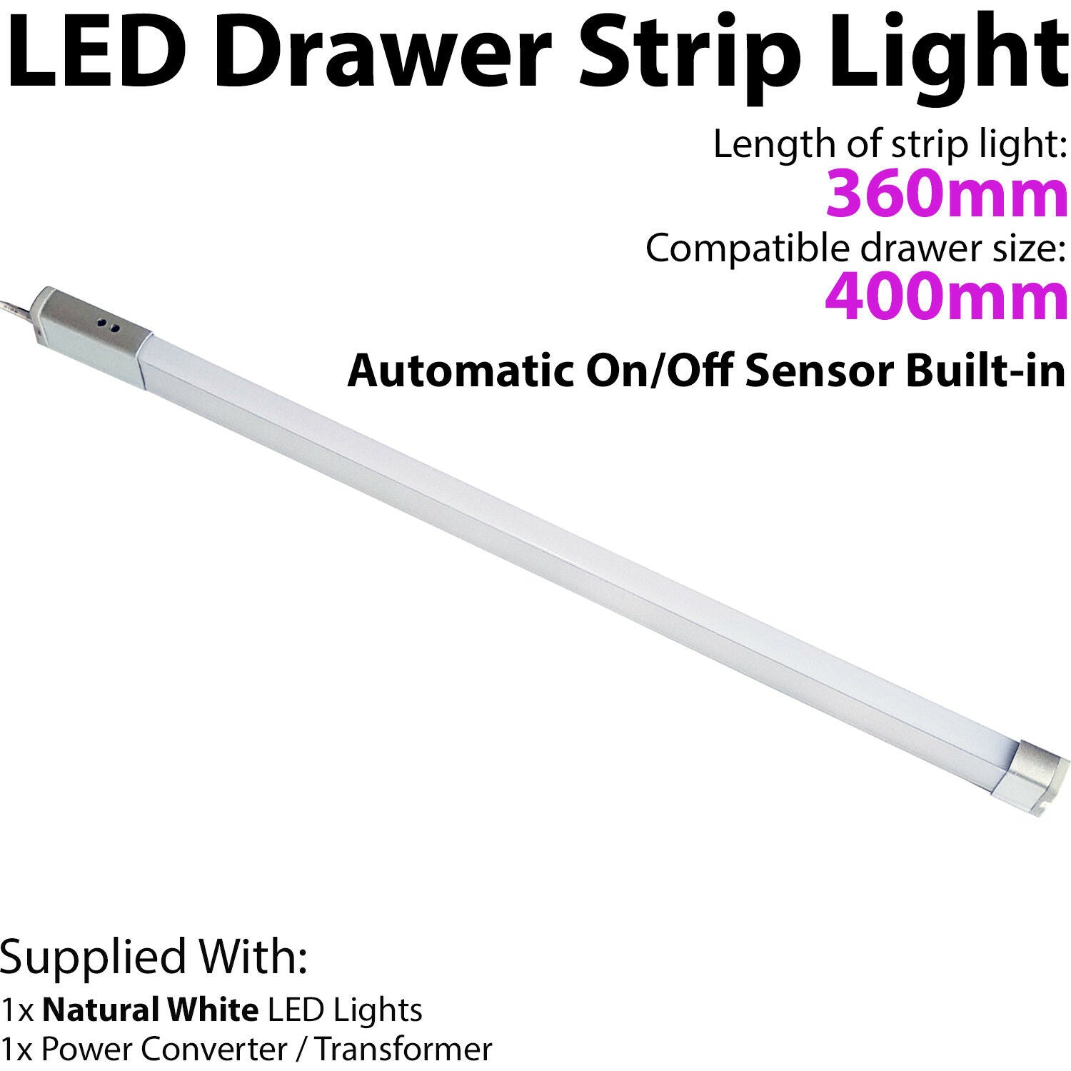 Loops 400mm LED Drawer Strip Light AUTO ON/OFF PIR SENSOR Kitchen Cupboard Door Unit