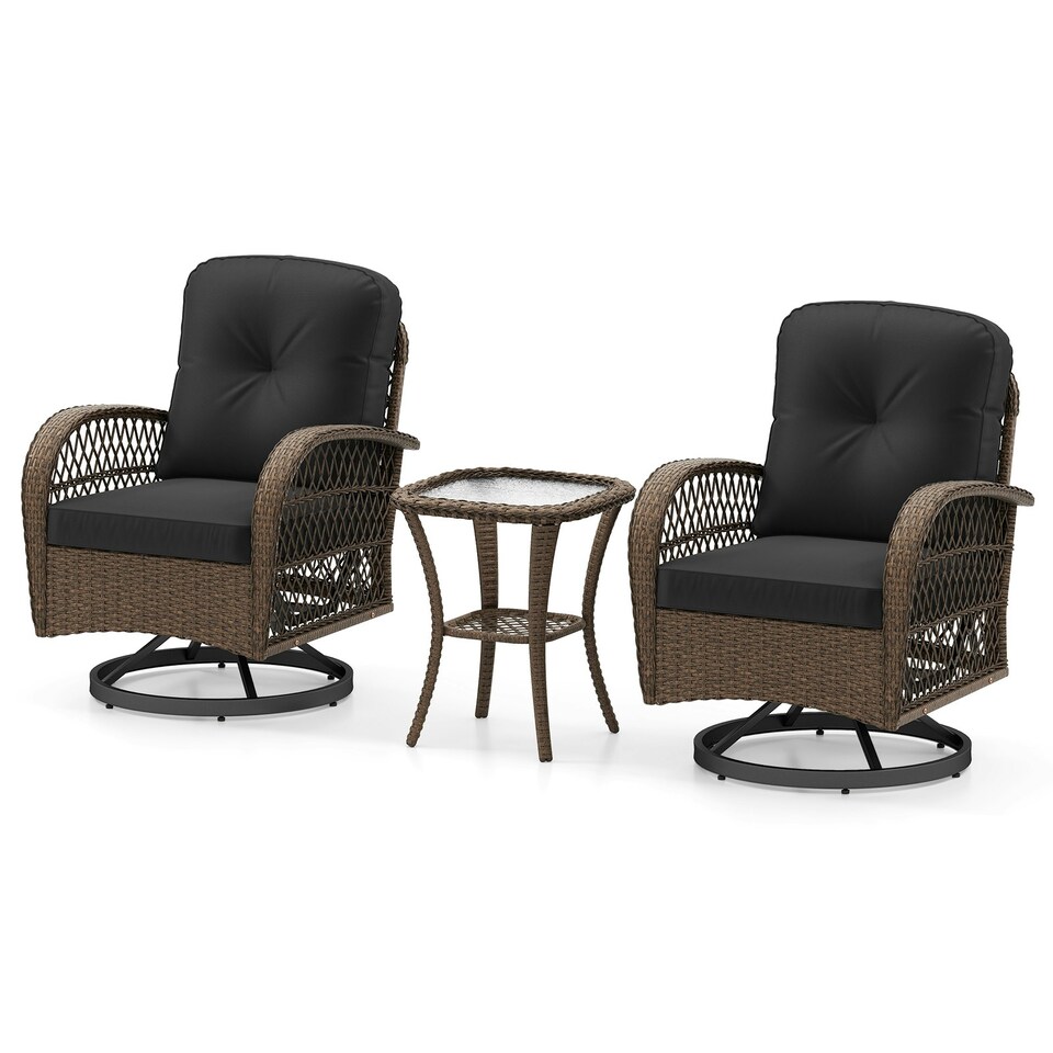 image 1 of COSTWAY 3 Pieces Patio Rattan Bistro Conversation Set Black