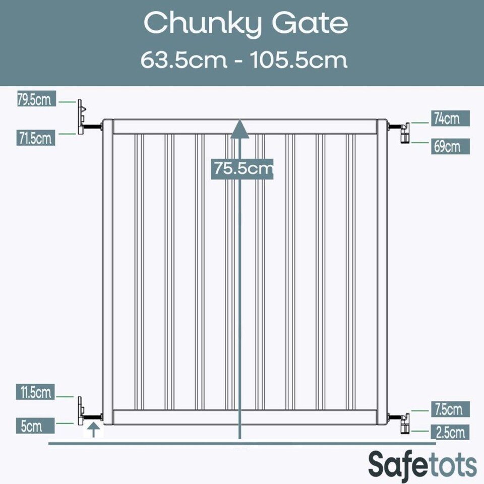 image 1 of Safetots Top of The Stairs Screw Fitted Stair Gate, White Wooden, 63.5cm - 105.5cm, Wood Baby Gate, Stylish Safety Gate | White | 1