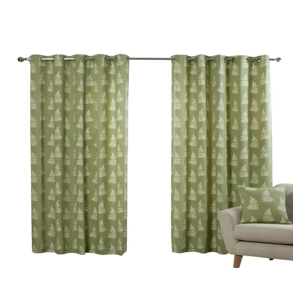 image 1 of Esher Eyelet Curtains - Green - 117cm x 183cm