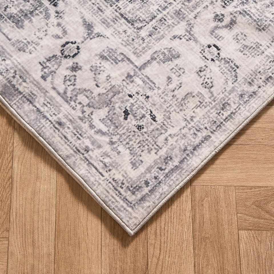 image 1 of OHS Vintage Print Washable Indoor Carpet Floor Rug, 80x150cm - Grey