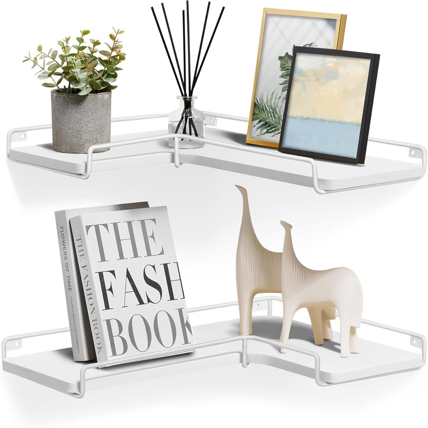 Pack of 2 Wall Mounted Corner Shelves Set, Floating Display Storage Rack, Cloud White