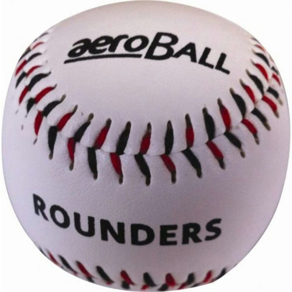 Aeroball Leather Rounders Ball - White/Black/Red - One Size