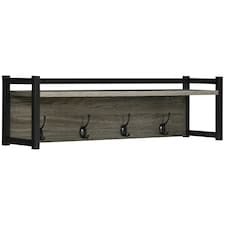 HOMCOM Rustic Wall-Mounted Coat Rack Floating Shelf with 4 Hooks for Entryway