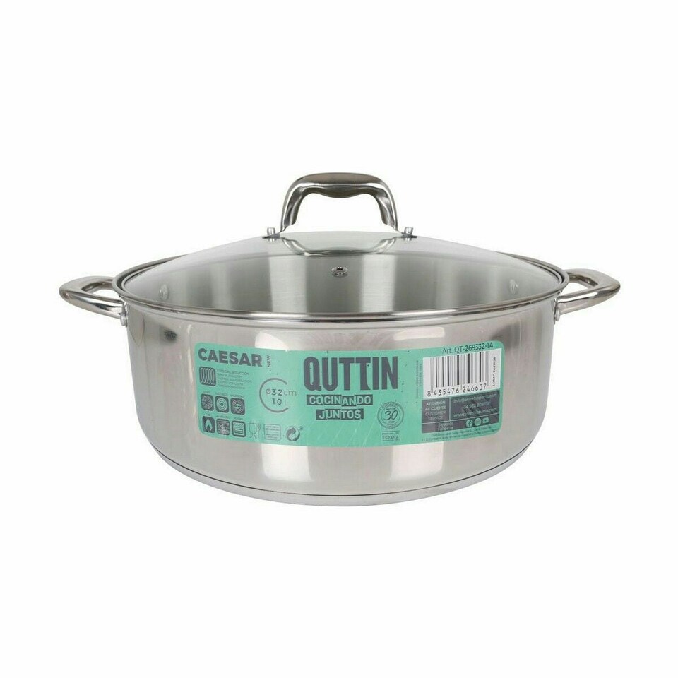 image 1 of Casserole with glass lid Quttin Caesar Steel ø 32 x 12,5 cm (2 Units) N/A