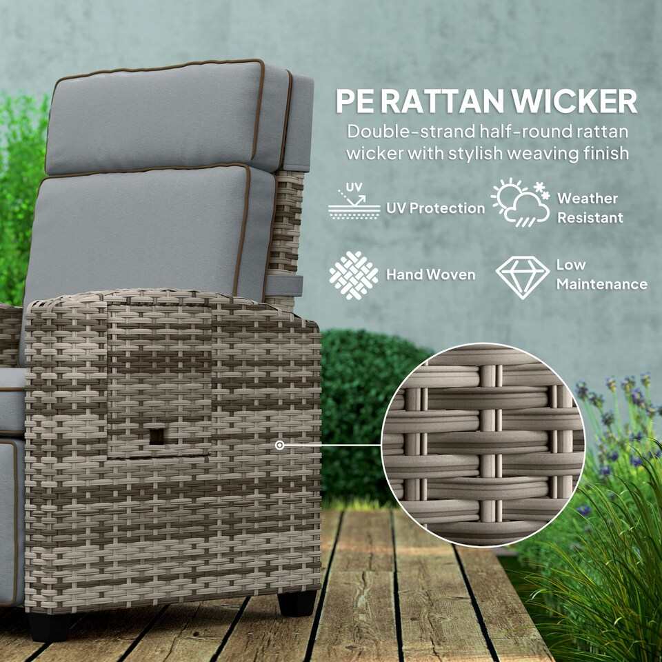 image 1 of Outsunny Rattan Garden Recliner Sun Lounger w/ Flip Table 