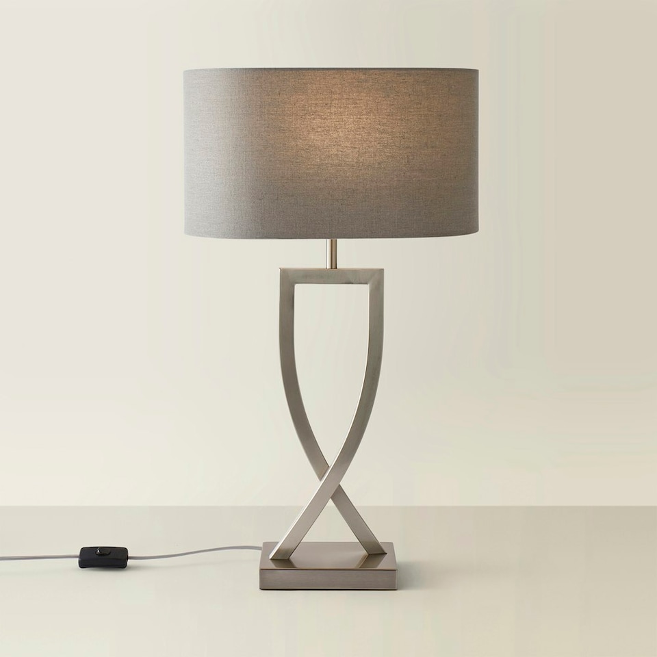 image 1 of ValueLights Katniss Brushed Chrome Table Lamp with Oval Shade Chrome | Grey