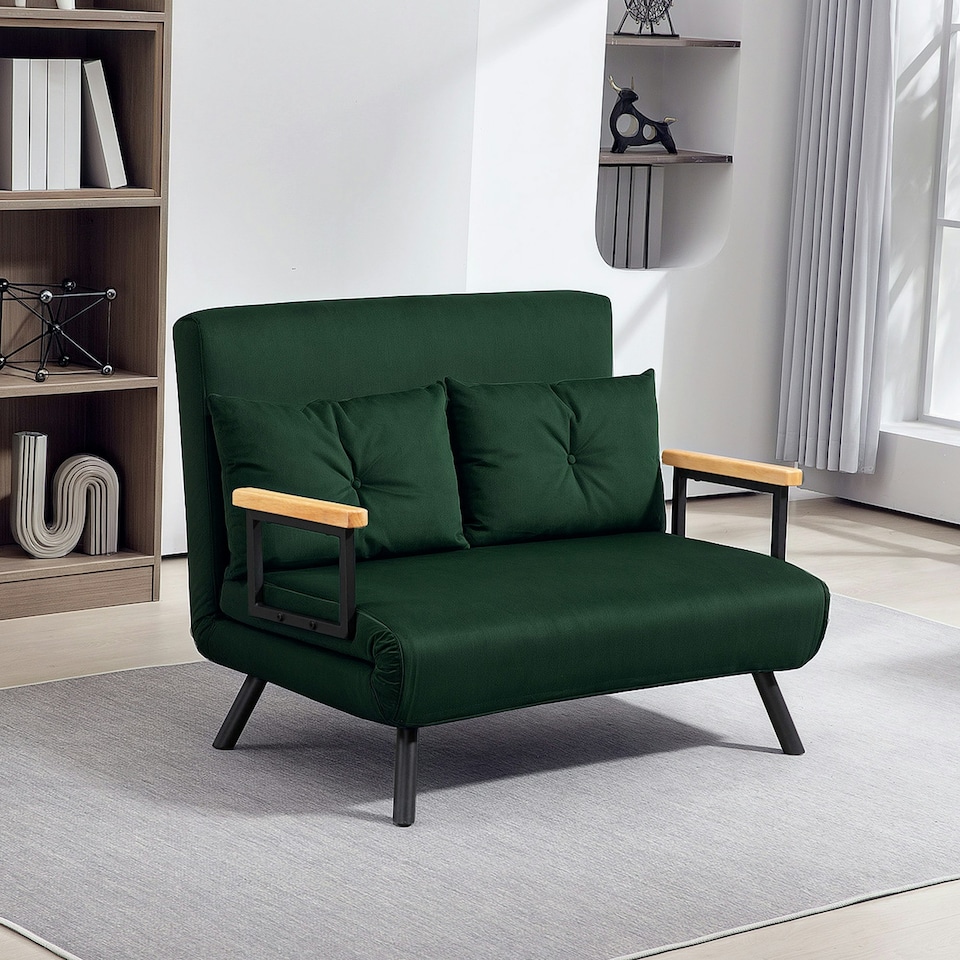image 1 of HOMCOM Click Clack 2 Seater Sofa Bed for Living Room, Guest Room, Green 