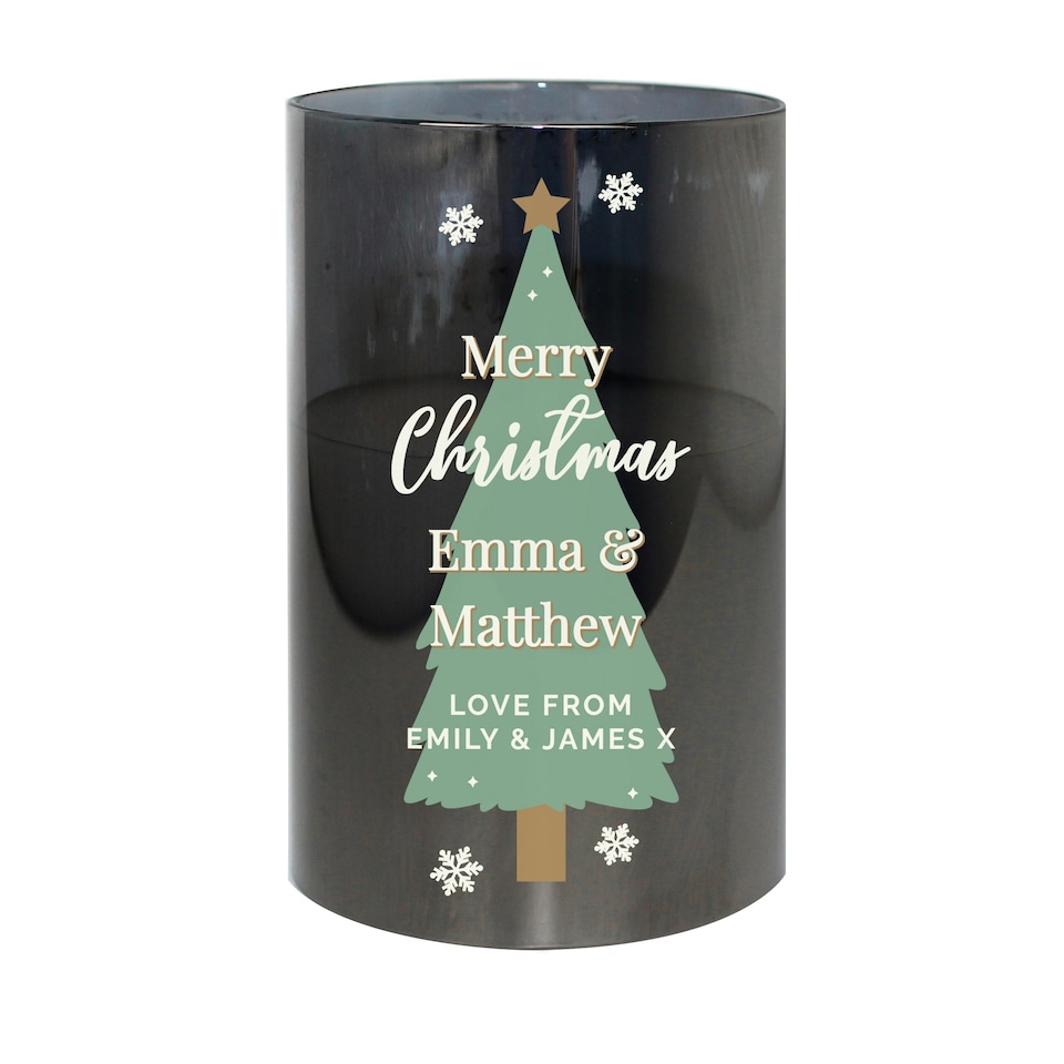 image 1 of Personalised Christmas Tree Smoked Glass LED Candle White