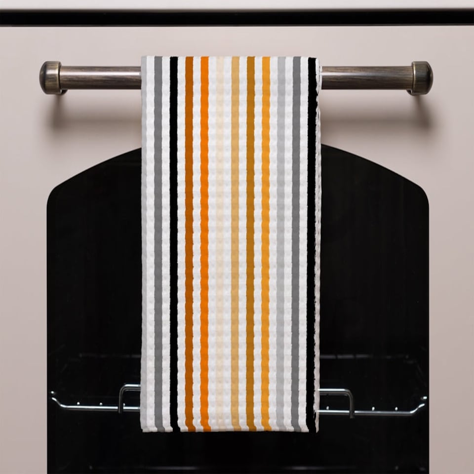 image 1 of Striped pattern, orange black gray beige and brown (Kitchen Towel)