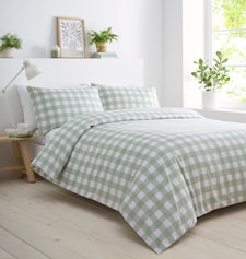 Gingham Check Soft Easy Care Bed Linen Bedding Duvet Cover Quilt Set With Pillow Cases | Green | Double