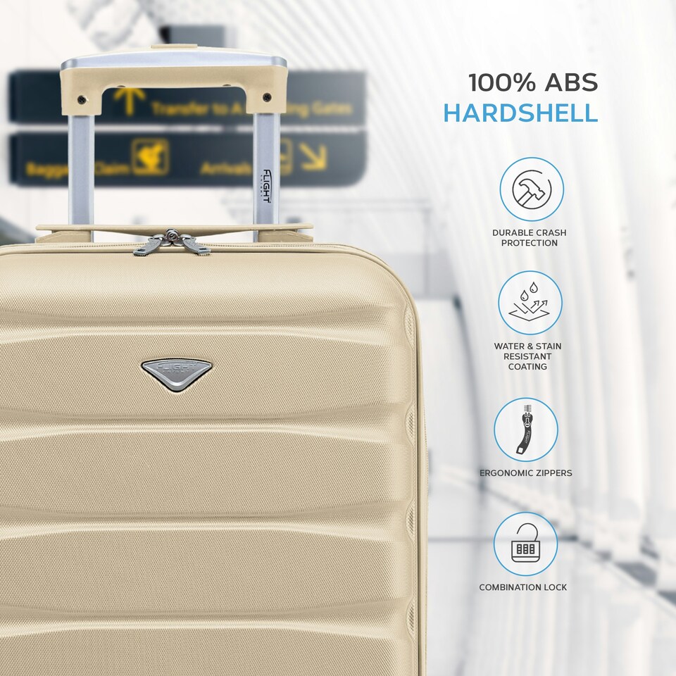 image 1 of 55x35x25cm Air France & KLM Maximum Size Cabin Carry On - Lightweight 4 Wheel ABS Hard Case Cabin Carry On Hand Luggage 35+ Airline Approved Cream | Champagne | Cabin Bag