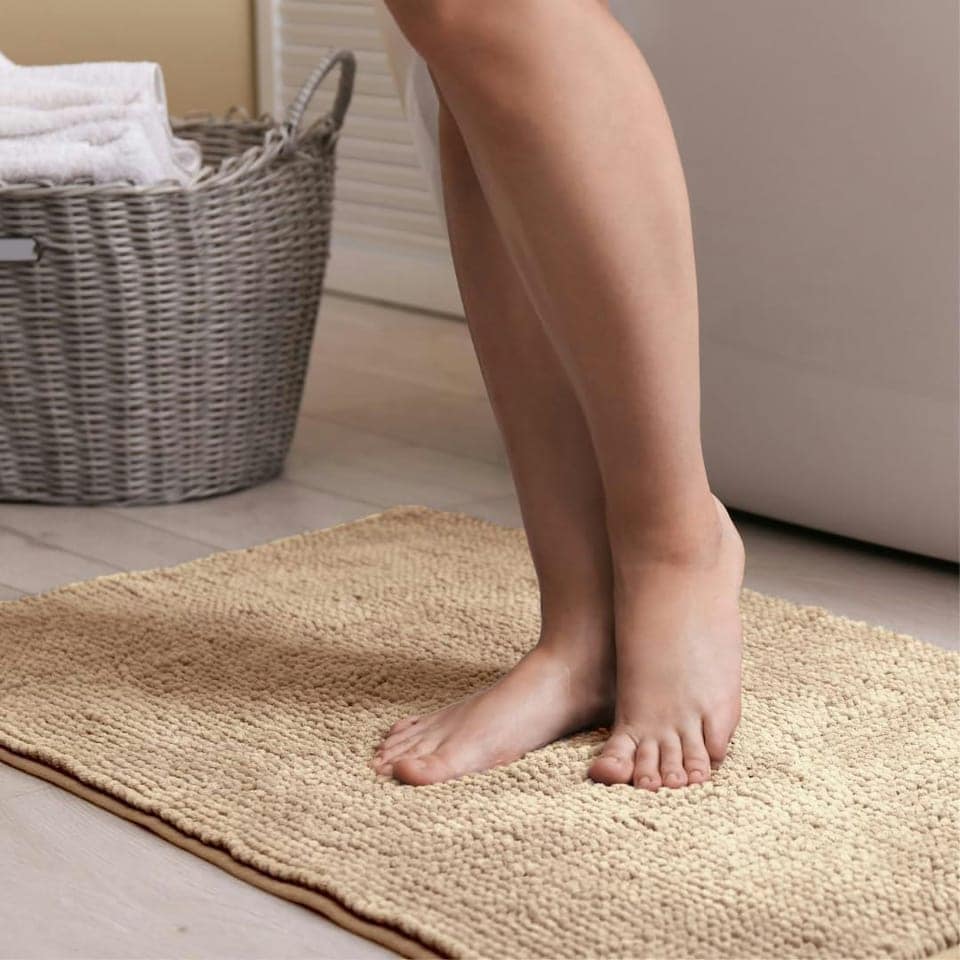 image 1 of Chenille Bobble Bath Mat Non-Slip 60 x 90cm - Beige