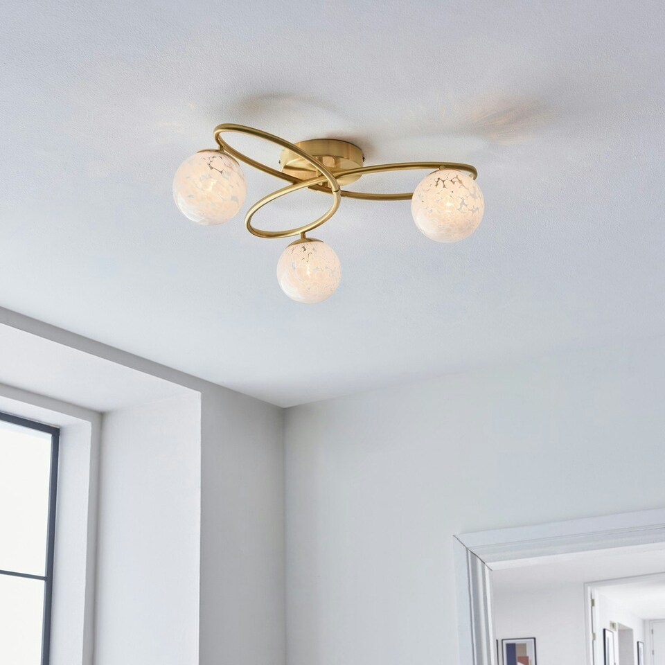 image 1 of Maye 3 Light Multi Arm Glass Semi Flush Ceiling Lamp Satin Brass