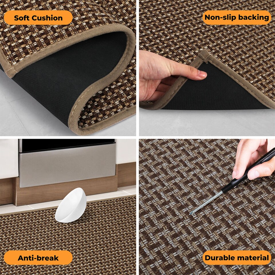 image 1 of Marlow 2PC Kitchen Mat Brown Non-Slip Woven Rubber Absorbent Floor Runner | Brown | Brown | One Size